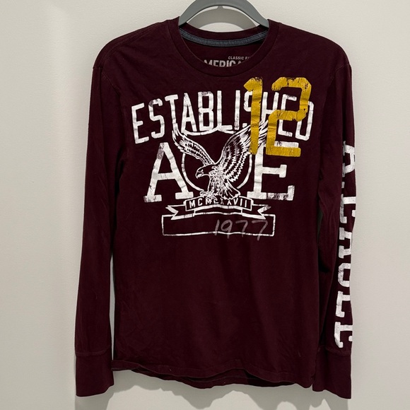 American Eagle Outfitters Other - American Eagle Outfitters Men's Maroon and White Graphic Long Sleeve Tee